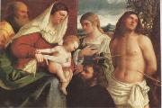 Sebastiano del Piombo, The Holy Family with st Catherine st Sebastian and a Donor sacra Conversazione (mk05)